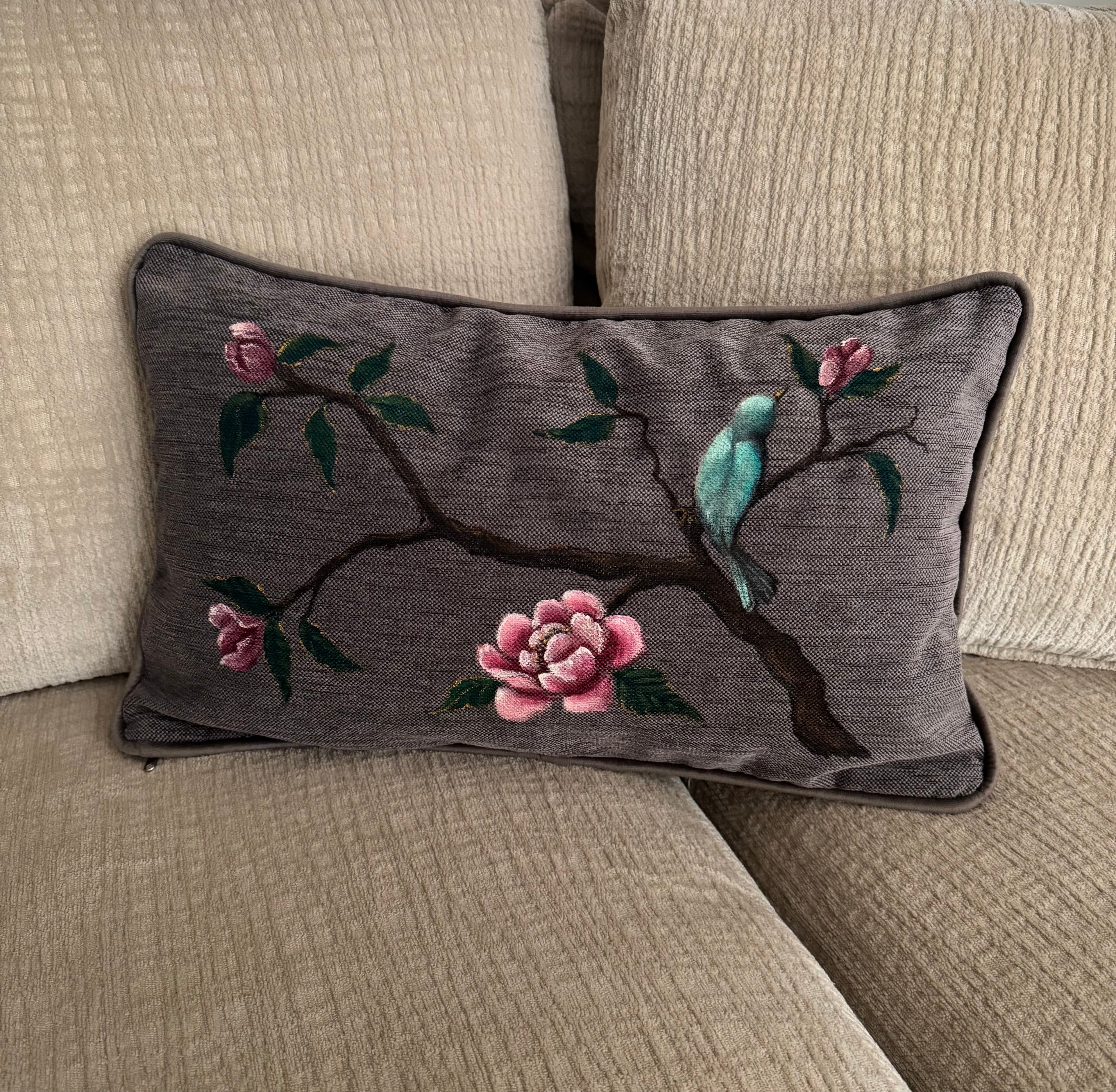 Hand painted lumbar pillow cover